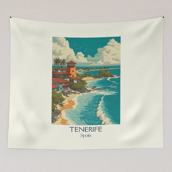Item preview, Tenerife Travel Poster – Canary Islands Beach Vintage Print designed and sold by TuncGK.