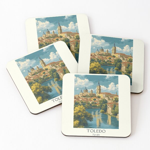 Vista previa del artículo con la obra «Póster vintage de Toledo: Ciudad medieval en la cima de una colina, arte español», diseñado y vendido por TuncGK.
