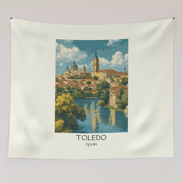 Item preview, Toledo Vintage Poster – Medieval Hilltop City Spain Art designed and sold by TuncGK.