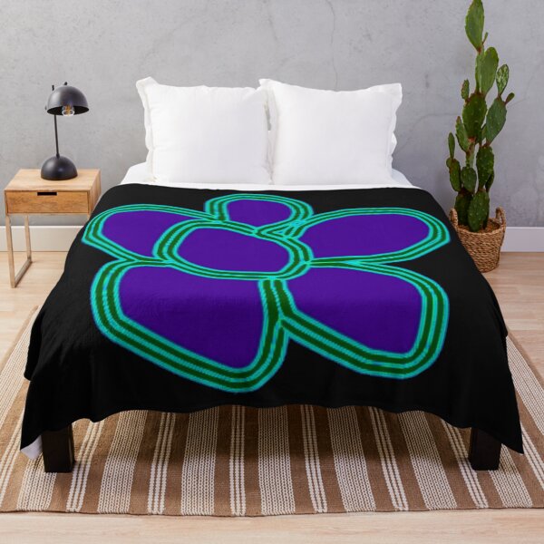 Artikelvorschau, Neon-abstrakte Blumengrafik – Auffälliges psychedelisches Design mit elektrisch blauen und grünen Umrissen über dunkelvioletten Blütenblättern. entworfen und verkauft von larissa-myrie.