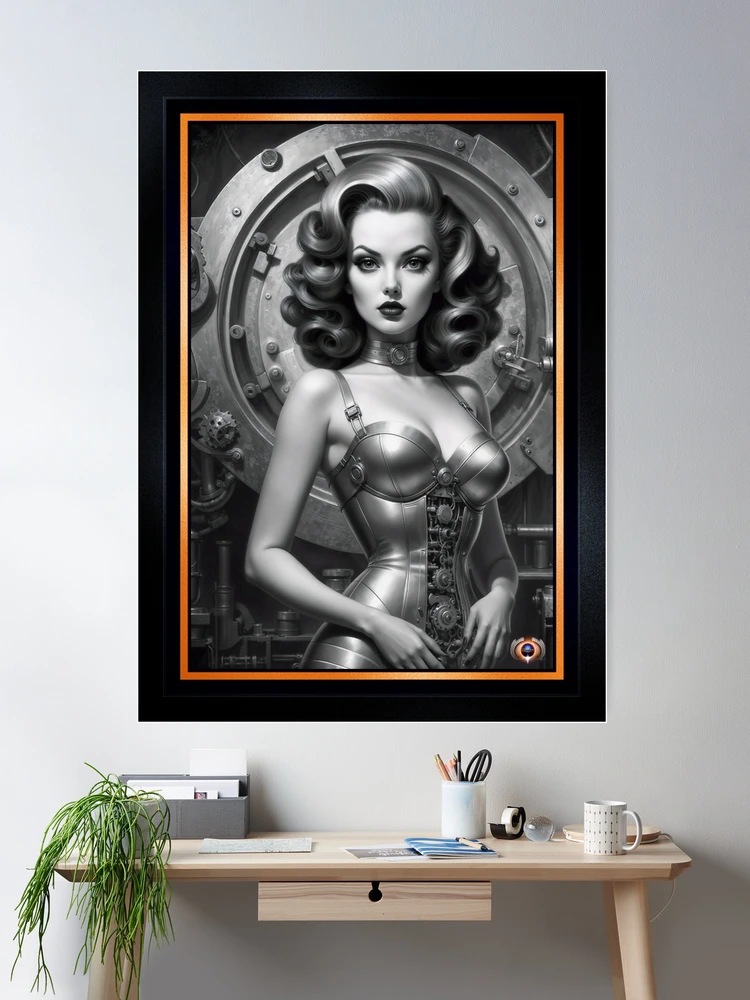 Aeliana Grace and Gears Retro Fusion Mechanical Pinup Girl Mesmerizing AI Concept Art by Xzendor7 Room Decor Poster Art Print