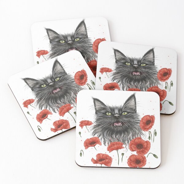 Item preview, Black Cat for Good Luck with Poppies, Magic Gift for Cat Lovers, Maine Coon Cat T-Shirt, Witch Flowers, Unisex, Floral T-Shirt, Animal T-Shirt, Nature Lovers Clothing. designed and sold by ArtbySvetik.