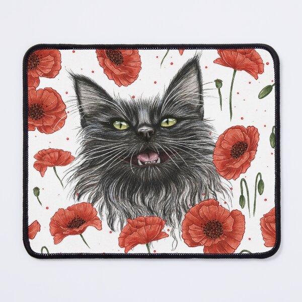 Item preview, Black Cat for Good Luck with Poppies, Magic Gift for Cat Lovers, Maine Coon Cat T-Shirt, Witch Flowers, Unisex, Floral T-Shirt, Animal T-Shirt, Nature Lovers Clothing. designed and sold by ArtbySvetik.