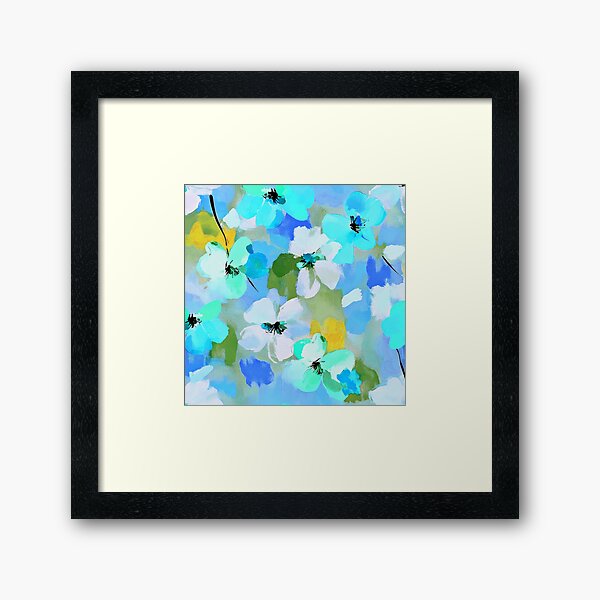 Aperçu de l'œuvre Impressionnisme floral abstrait bleu chic, turquoise et crème créée et vendue par DEC02.