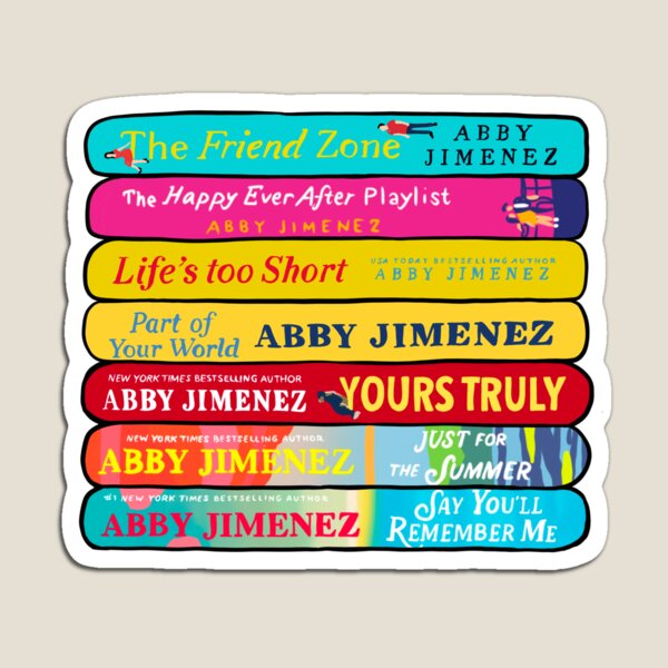 Artikel-Vorschau von Abby Jimenez Book Stack – Illustrierte Liebesroman-Buchrücken für Buchliebhaber, designt und verkauft von molliehendrick.