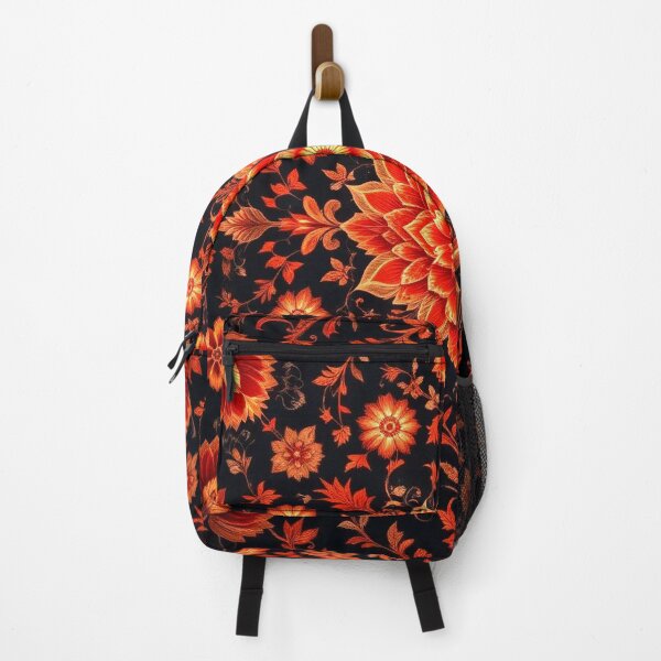 Item preview, Intricate Red and Orange Floral Pattern on Black designed and sold by semenol.
