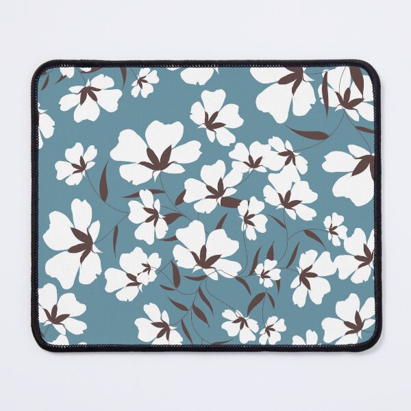 Item preview, White flowers flora pattern on blue navy background designed and sold by Nonnipa.