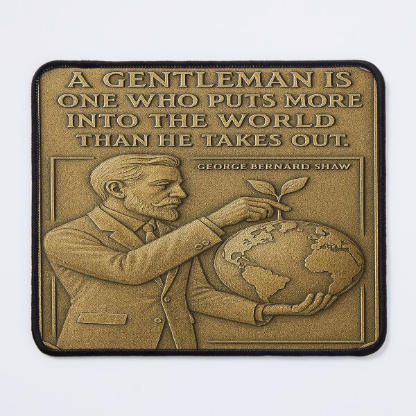 Item preview, “A Gentleman Gives More” – George Bernard Shaw Quote | Art Deco Brass Plaque Vector Illustration designed and sold by MacksMerch.