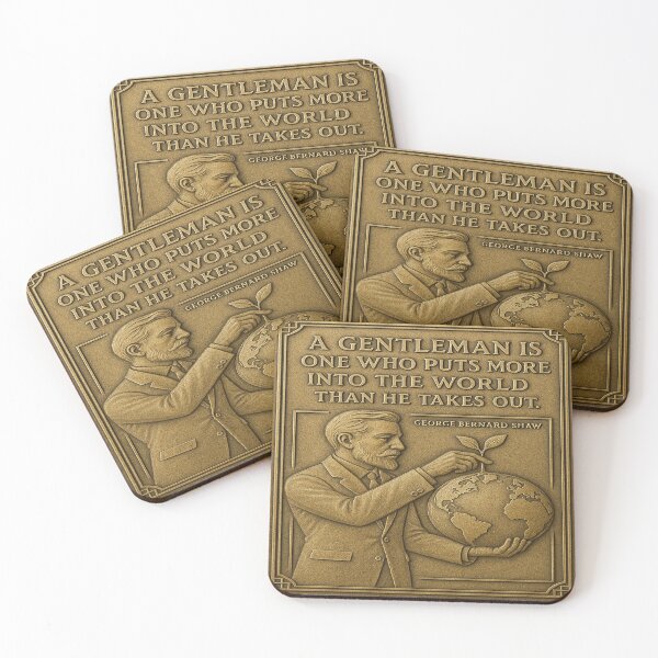 Item preview, “A Gentleman Gives More” – George Bernard Shaw Quote | Art Deco Brass Plaque Vector Illustration designed and sold by MacksMerch.