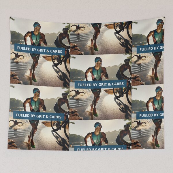 Item preview, "Fueled by Grit & Carbs" – Swim to Run Transition Design designed and sold by Triathlongram.