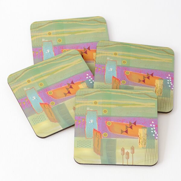 Item preview, An abstract design of muted greens, yellows and oranges. designed and sold by Rozpiscopo.