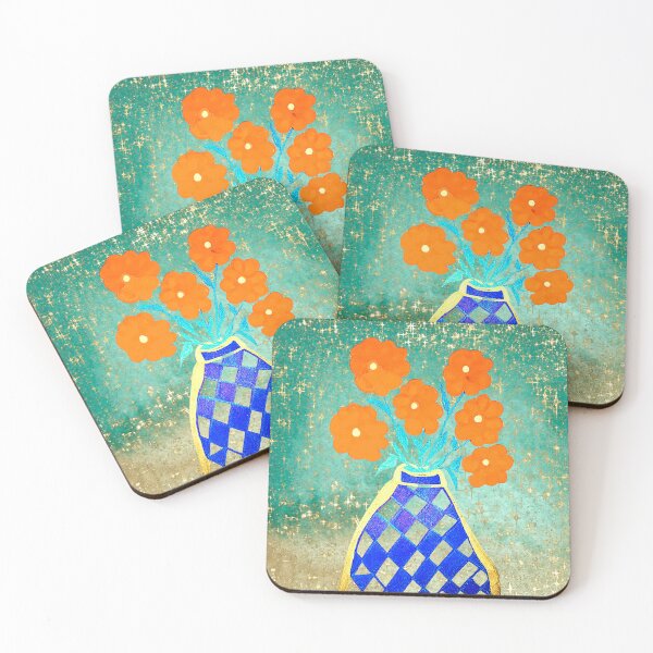 Item preview, Boom, Baby, Bloom – Bold Flowers in Blue Vase on Glittery Teal designed and sold by DarLenn..