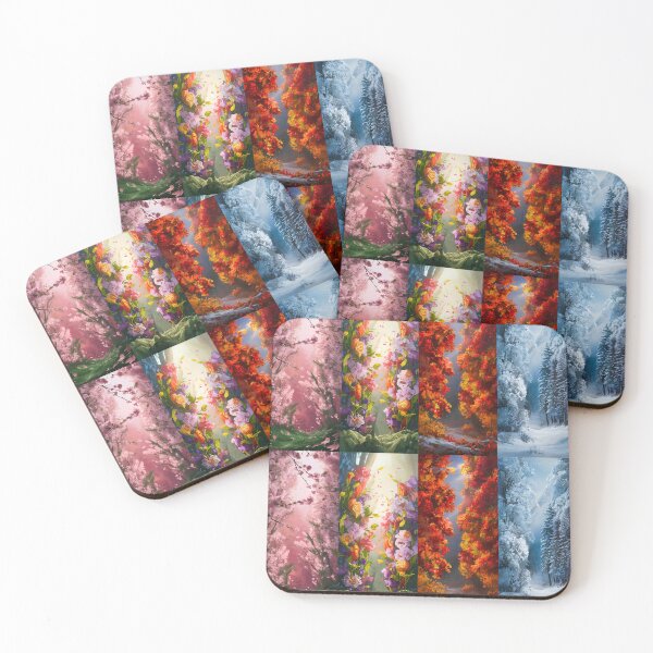 Item preview, Four Seasons Landscape Art – Spring Blossoms, Summer Bloom, Autumn Foliage, and Winter Snow Forest Scene – Nature’s Changing Beauty in One Cinematic Fantasy Illustration designed and sold by Motifai.