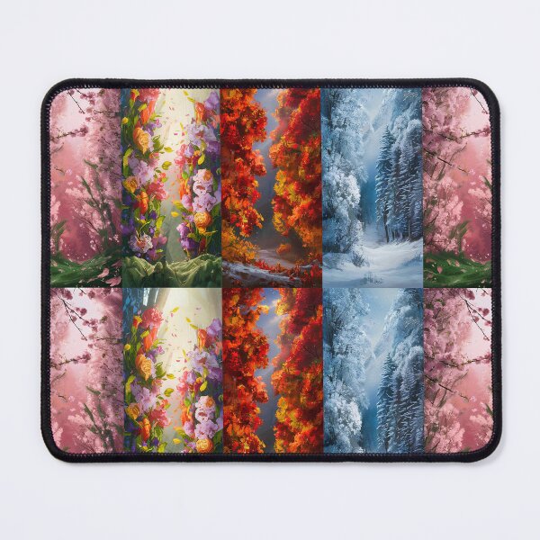 Item preview, Four Seasons Landscape Art – Spring Blossoms, Summer Bloom, Autumn Foliage, and Winter Snow Forest Scene – Nature’s Changing Beauty in One Cinematic Fantasy Illustration designed and sold by Motifai.