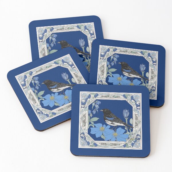 Item preview, Lark Bunting And Colorado Blue Columbine In Decorative Border designed and sold by taiche.