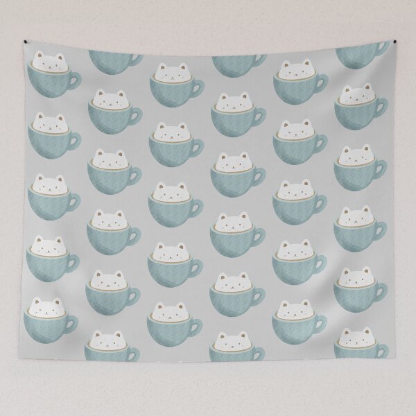 Item preview, Latte Cat in a Blue Cup designed and sold by VVAtTheCorner.
