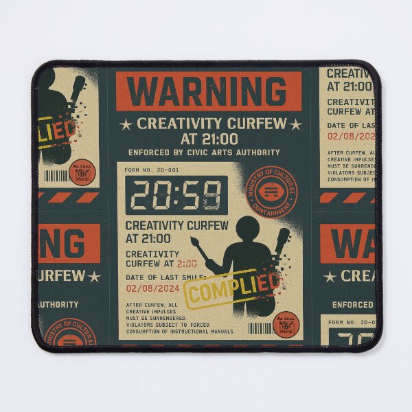 Item preview, Warning: Creativity Curfew at 21:00 – Dystopian Curfew Notice Poster designed and sold by N0-Chill-Studio.