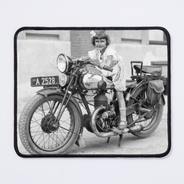 Item preview, An Austrian girl poses on a cool 1930's Puch 250 Sport motorcycle designed and sold by Fotomaxx.