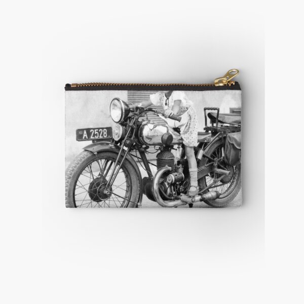 Item preview, An Austrian girl poses on a cool 1930's Puch 250 Sport motorcycle designed and sold by Fotomaxx.