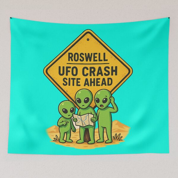 Item preview, UFO Crash Site Ahead Funny Alien Road Sign Design designed and sold by BestDetailer.