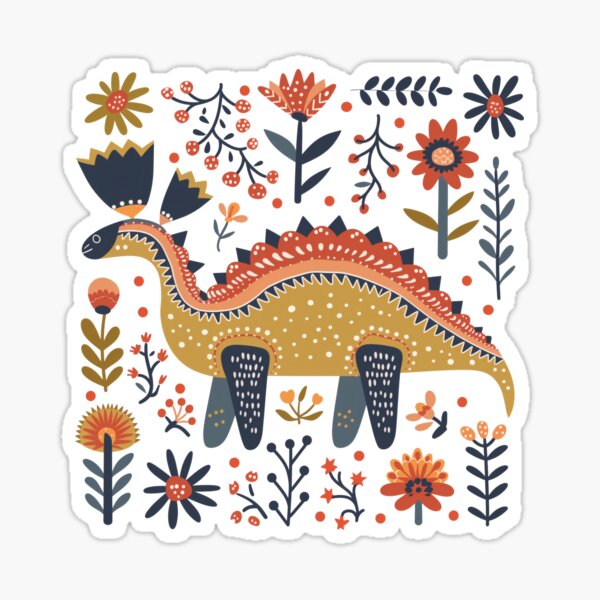 Item preview, Scandinavian Folk Art, Dinosaur and Flowers designed and sold by xiao xuans.