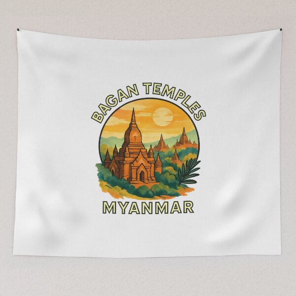 Item preview, Bagan Temples at Sunrise - Myanmar Travel Art designed and sold by inkNext.