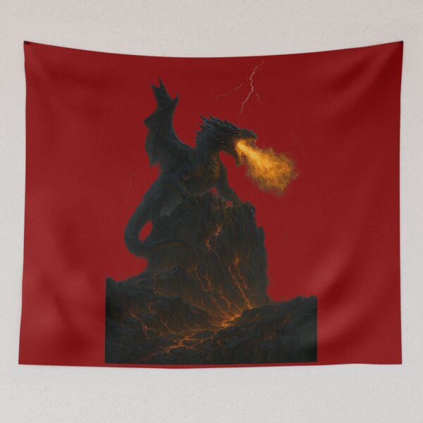 Item preview, Fire-Breathing Dragon on Mountain – Epic Fantasy Art designed and sold by Uglyandcute.