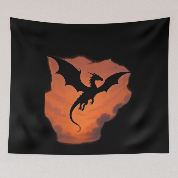 Item preview, Flying Dragon at Sunset – Silhouette Fantasy Art designed and sold by Uglyandcute.