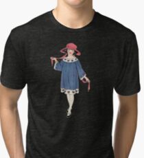 Little Girl in Blue Dress and Red Hat Tri-blend T-Shirt