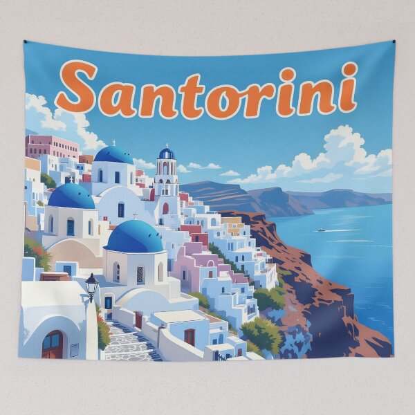 Item preview, Santorini Vintage-Style Painterly Travel Poster designed and sold by LSVart.