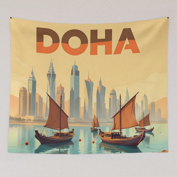 Item preview, Doha: Vintage-Style Painterly Travel Poster designed and sold by LSVart.