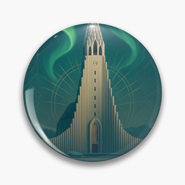 Item preview, Art Deco Reykjavik Iceland Night Scene with Aurora Borealis designed and sold by Cosmopolis.