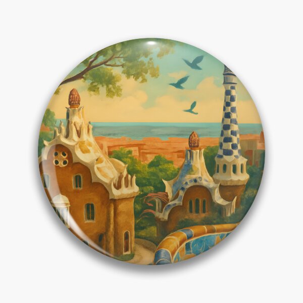 Item preview, Barcelona Spain Art Deco Travel Scene Featuring Park Güell in Spring designed and sold by Cosmopolis.
