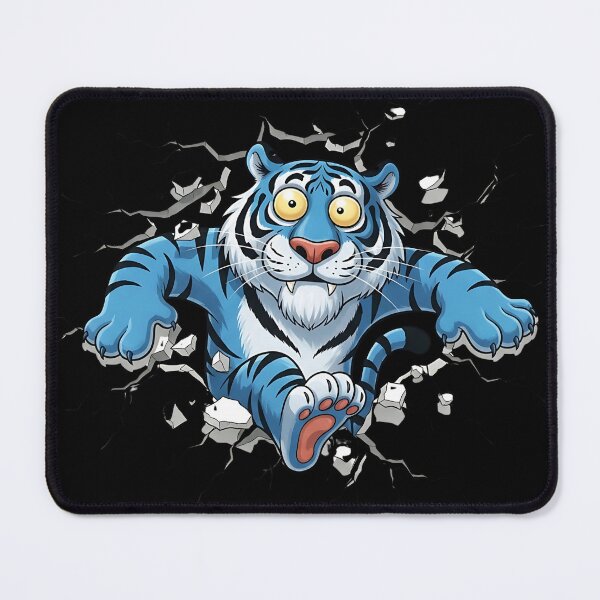 Item preview, Derpy Blue Tiger Breaking Wall Funny Cartoon Design designed and sold by Sitred123.