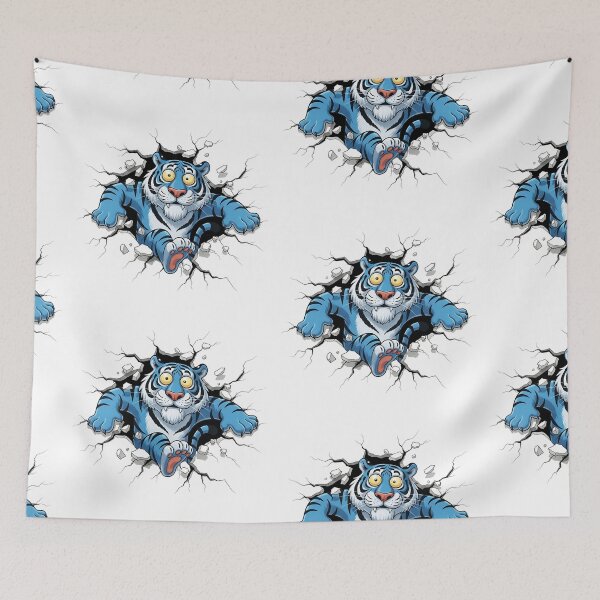 Item preview, Derpy Blue Tiger Breaking Wall Funny Cartoon Design designed and sold by Sitred123.