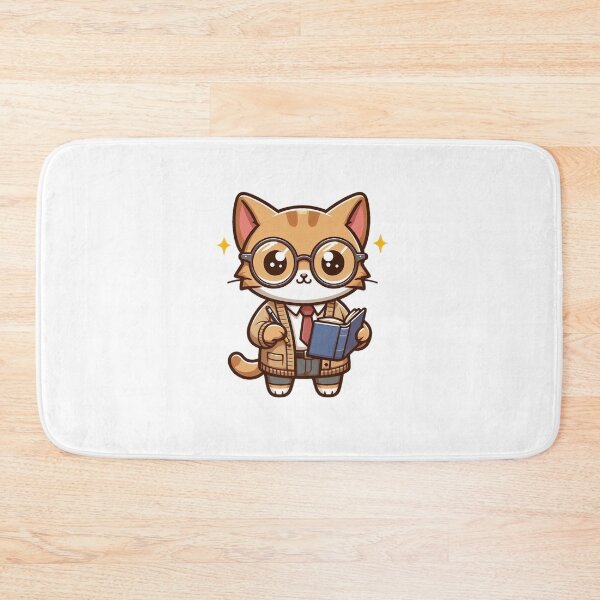 Item preview, Librarian Cat Cartoon - Bookish Animal Character Art designed and sold by Confuzz1ed.
