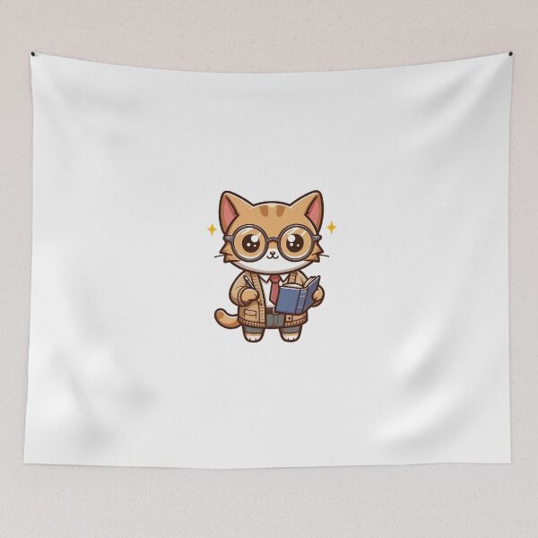 Item preview, Librarian Cat Cartoon - Bookish Animal Character Art designed and sold by Confuzz1ed.