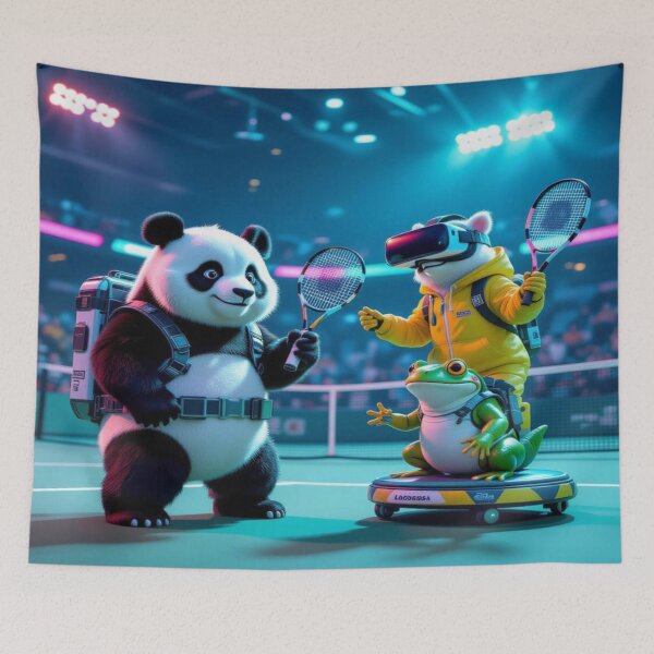 Item preview, Neon Serve Madness – Panda vs. Frog in a surreal tennis showdown designed and sold by FotoworldEdel.