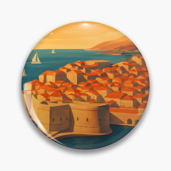 Item preview, Dubrovnik Croatia Art Deco Travel Scene with Old City Walls & Coastline designed and sold by Cosmopolis.