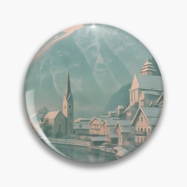 Item preview, Art Deco Winter Scene of Hallstatt Austria by Frozen Lake designed and sold by Cosmopolis.