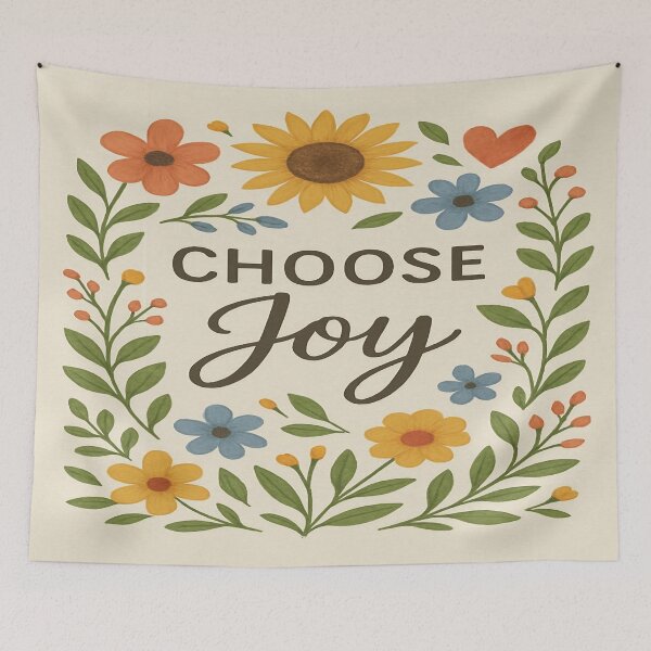 Artikelvorschau, Wähle Freude – Buntes handgezeichnetes florales Motivationszitat entworfen und verkauft von A2JRetro.