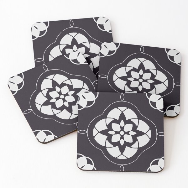 Item preview, Symmetrical White Flower Tiled Pattern on Black designed and sold by reene88.