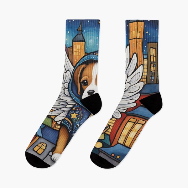 Item preview, Puppy as an Angel with wings flying above a city designed and sold by Colin Bentham.