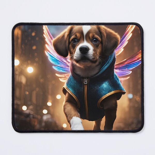 Item preview, Puppy as an Angel with wings flying above a city designed and sold by Colin Bentham.