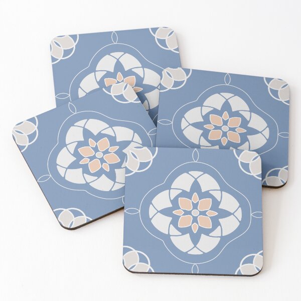 Item preview, Symmetrical Orange Flower Tiled Pattern on Blue designed and sold by reene88.
