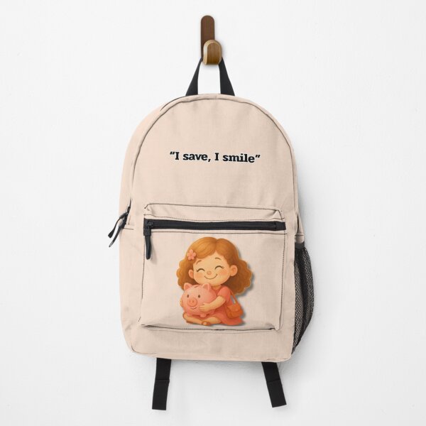Item preview, I Save, I Smile – Cute Piggy Bank Girl Illustration designed and sold by konthai.familyart.