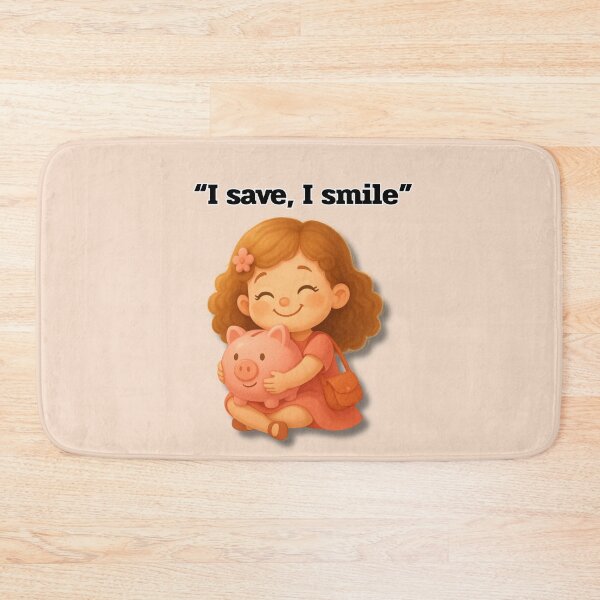 Item preview, I Save, I Smile – Cute Piggy Bank Girl Illustration designed and sold by konthai.familyart.