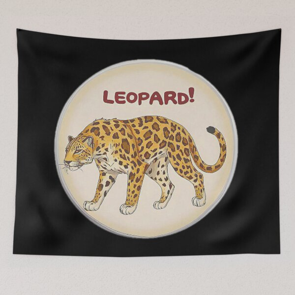 Item preview, Image 1/6 of a fantasy leopard with the large phrase "LEOPARD!" in the center inside a circle. designed and sold by Giulivo Store Graphic.