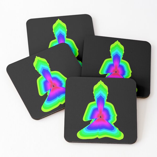 Item preview,  budda, rainbow energy, silhouette in yoga pose with a modern graphic echo effect minimalist spiritual design designed and sold by rikyfreestyle.