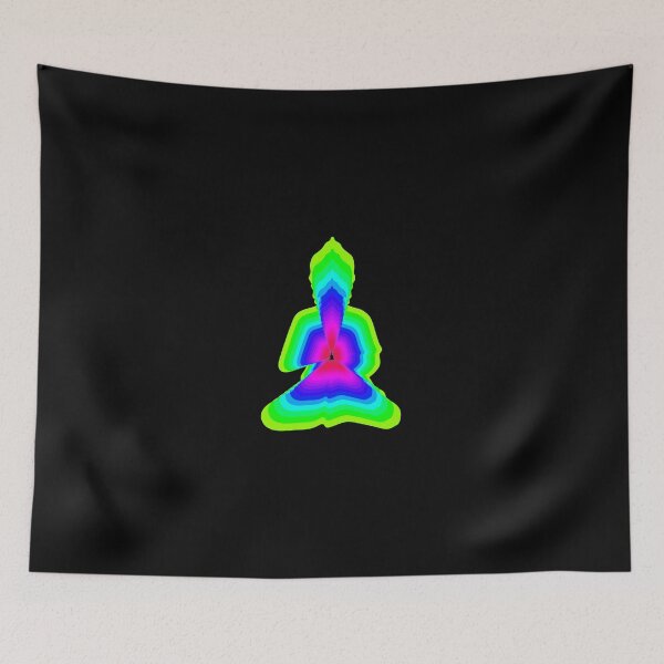 Item preview,  budda, rainbow energy, silhouette in yoga pose with a modern graphic echo effect minimalist spiritual design designed and sold by rikyfreestyle.